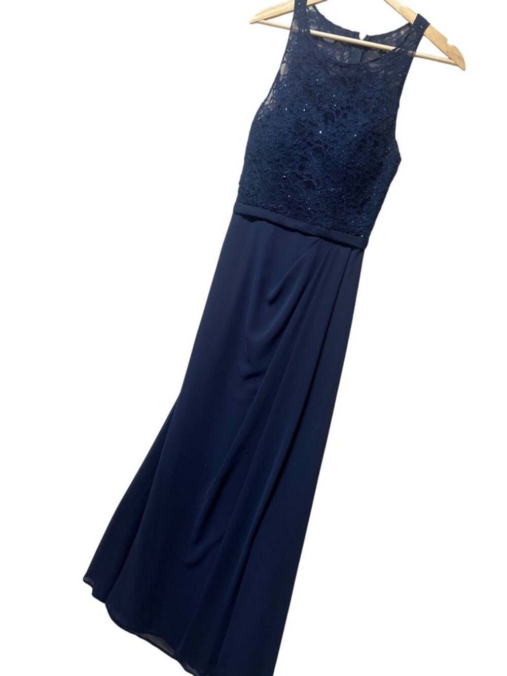 Morilee Madeline Gardner Navy Lace Top Chiffon Floor-Length Dress Size 4